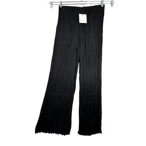 Bella Dahl Black Pleated crinkle Wide Leg Pants boho preppy sz M